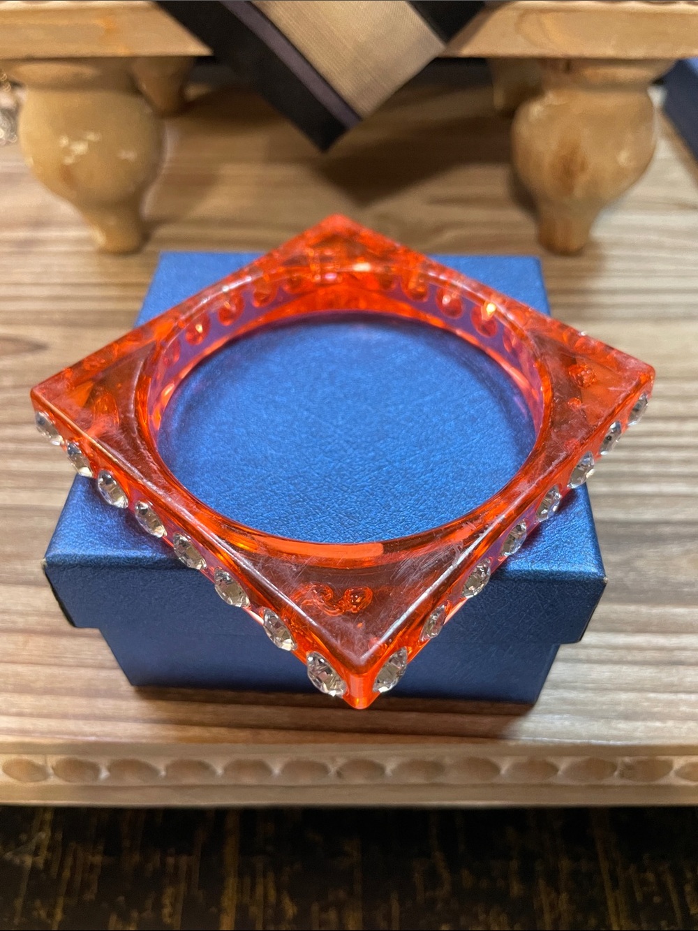 Orangish Square Rhinestone Bracelet